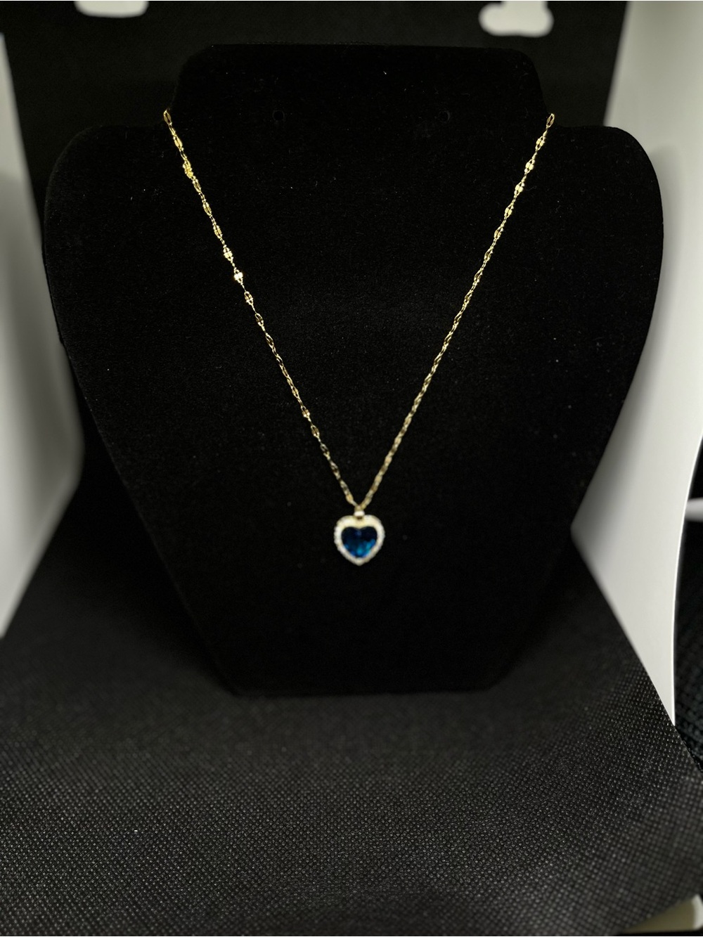 Gold Heart Pendant Necklace with Blue Stone